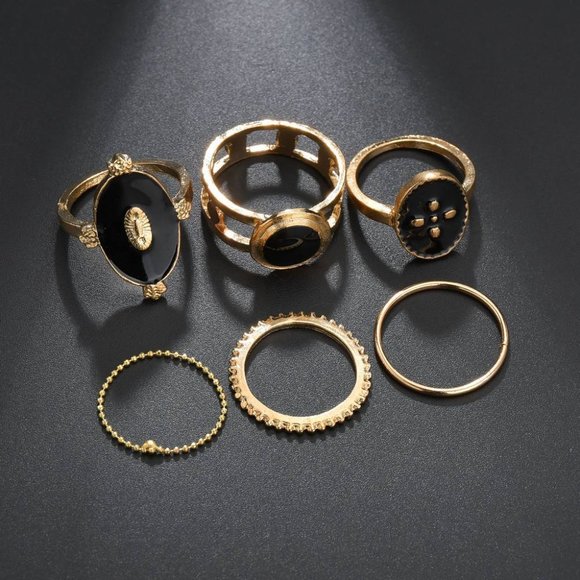 Black Enamel 6 Rings Set - Picture 4 of 5